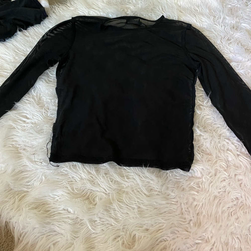 black mesh see through long sleeve shirt